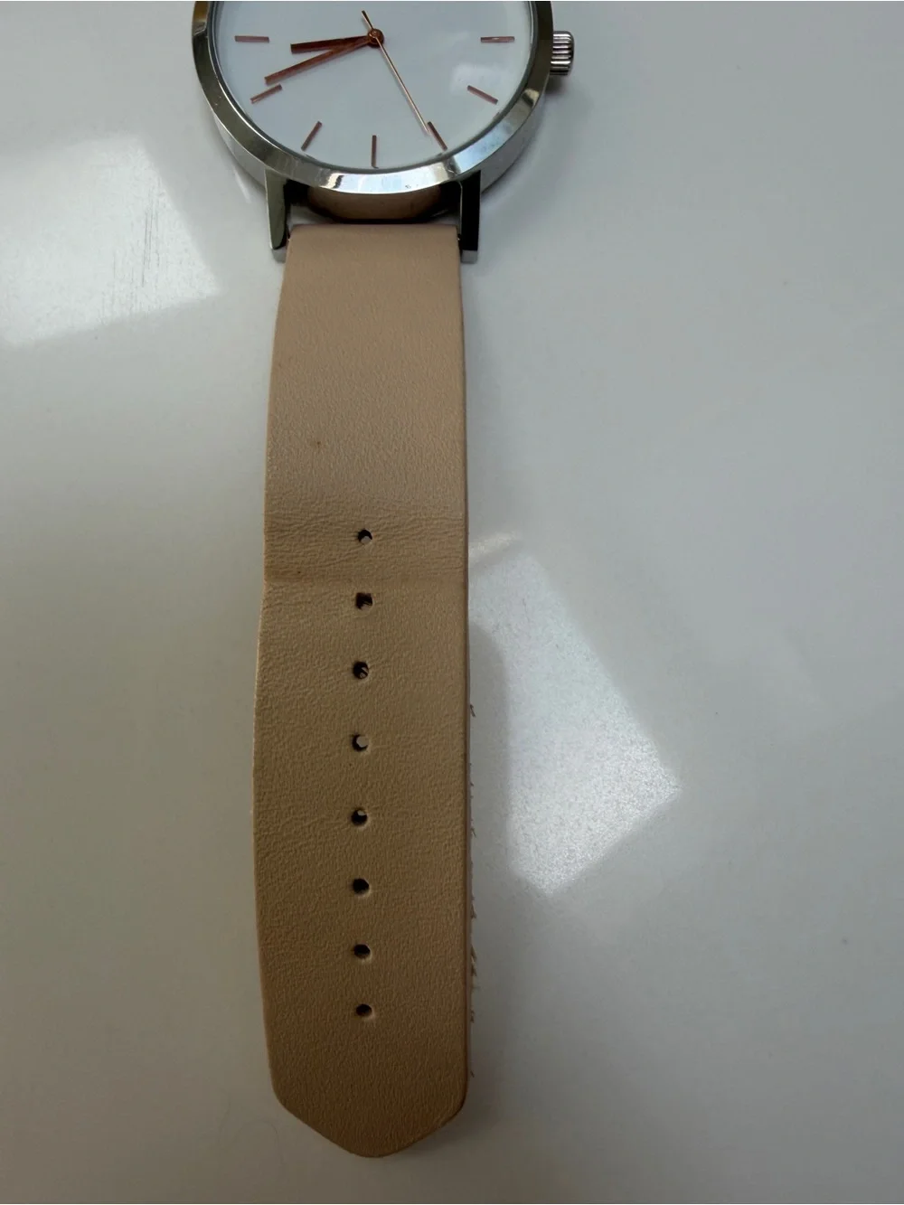 The Horse Silver Case Watch with Nude Leather Strap